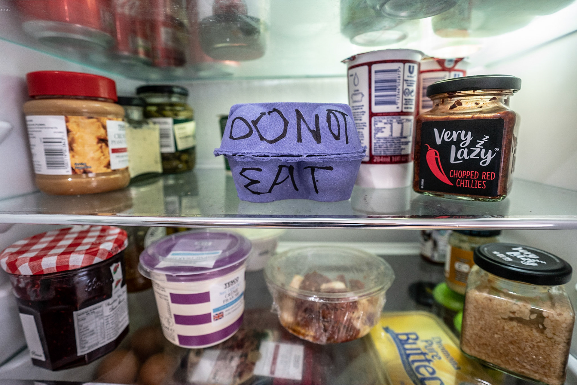 A look in the fridge today. The eggs had to be kept for an Easter decoration