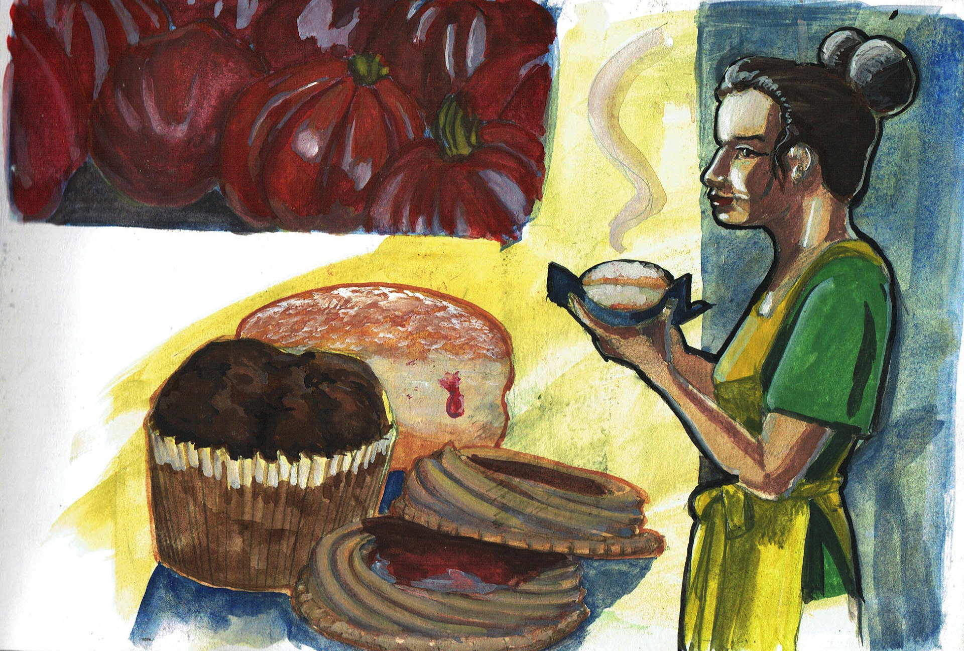 pastries & tomates, gouache