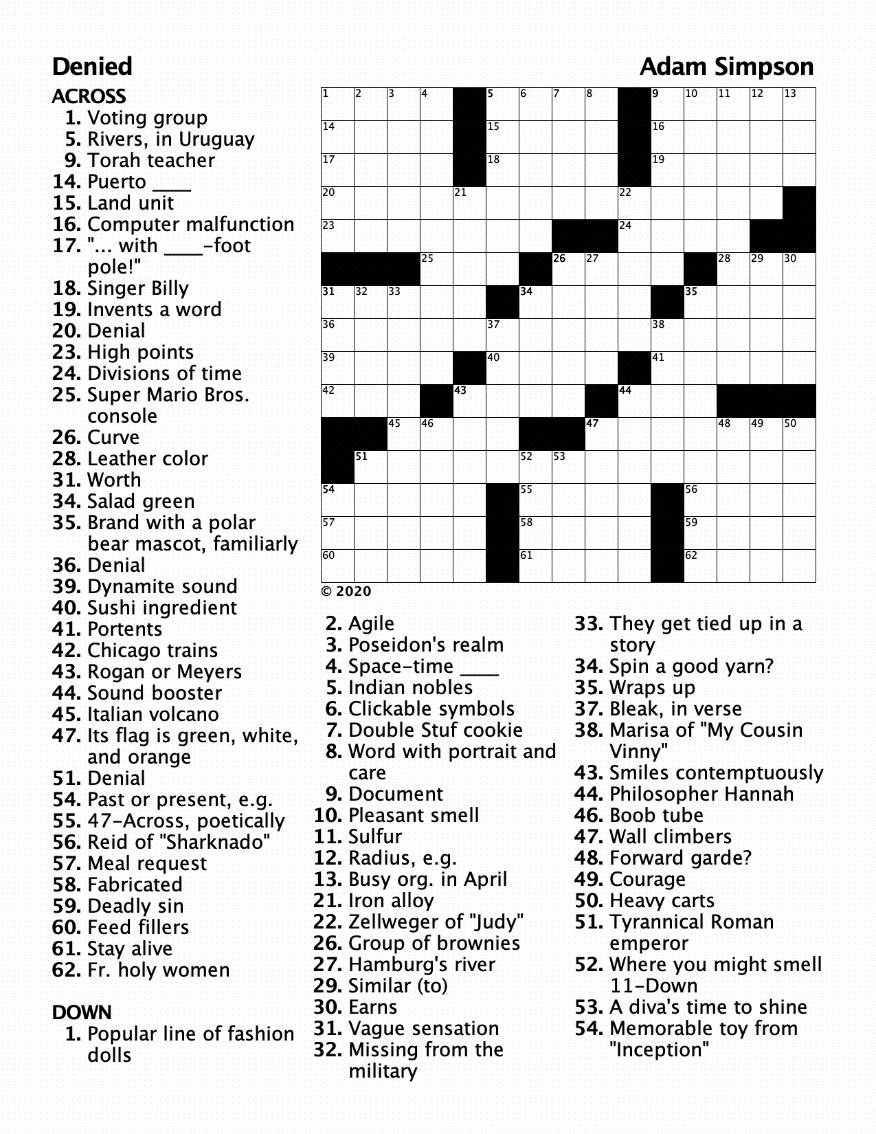 Crossword puzzle by Adam