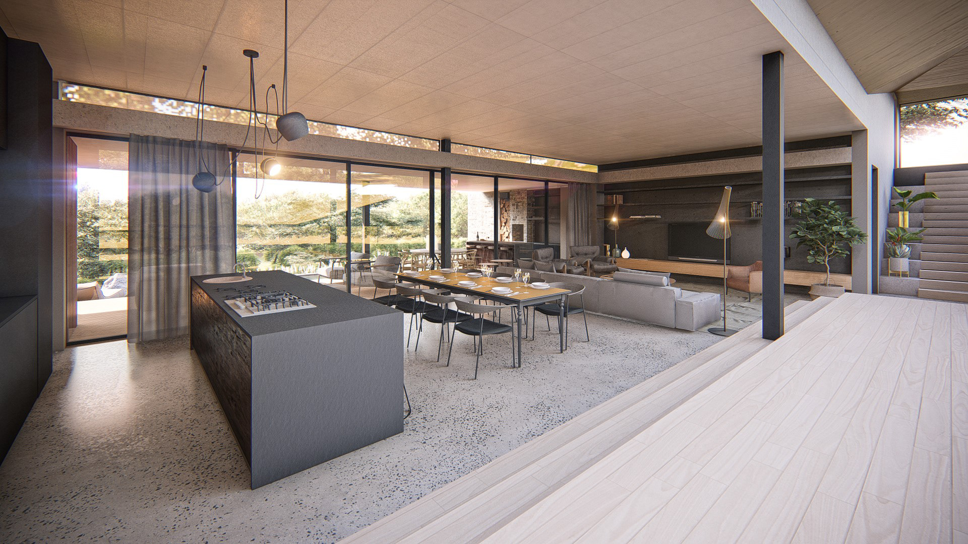 Modern open plan kitchen and lounge space