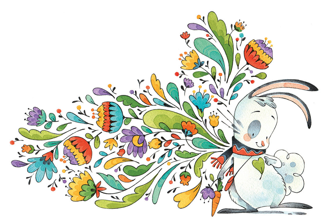 Illustration of bunny with flowers
