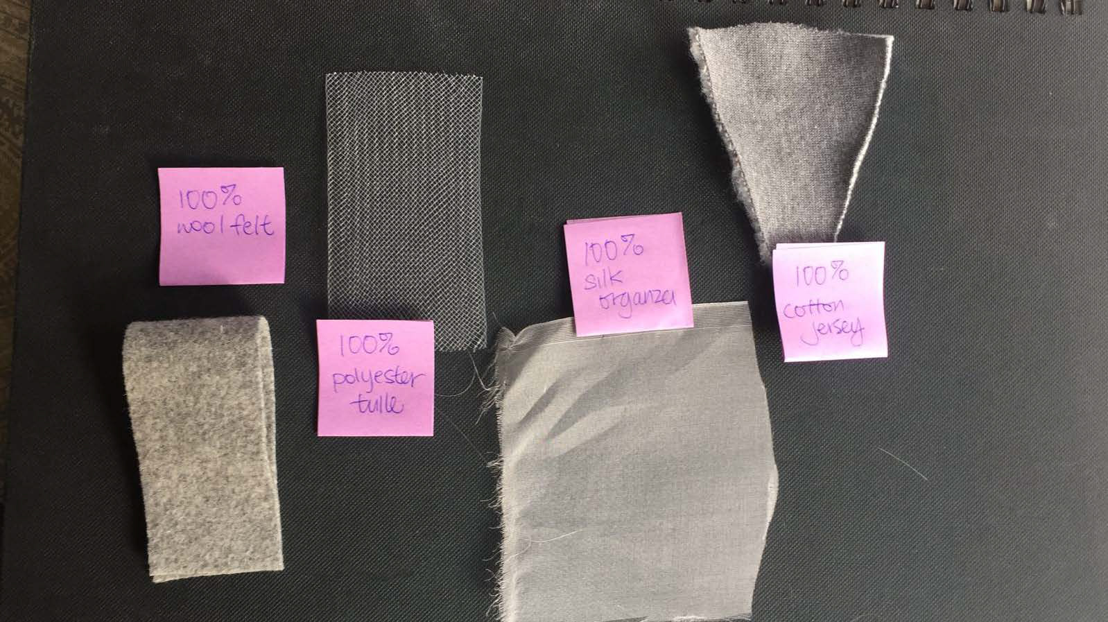 Swatches of Wool Felt, Polyster Tulle, Silk Organza, Cotton Jersey