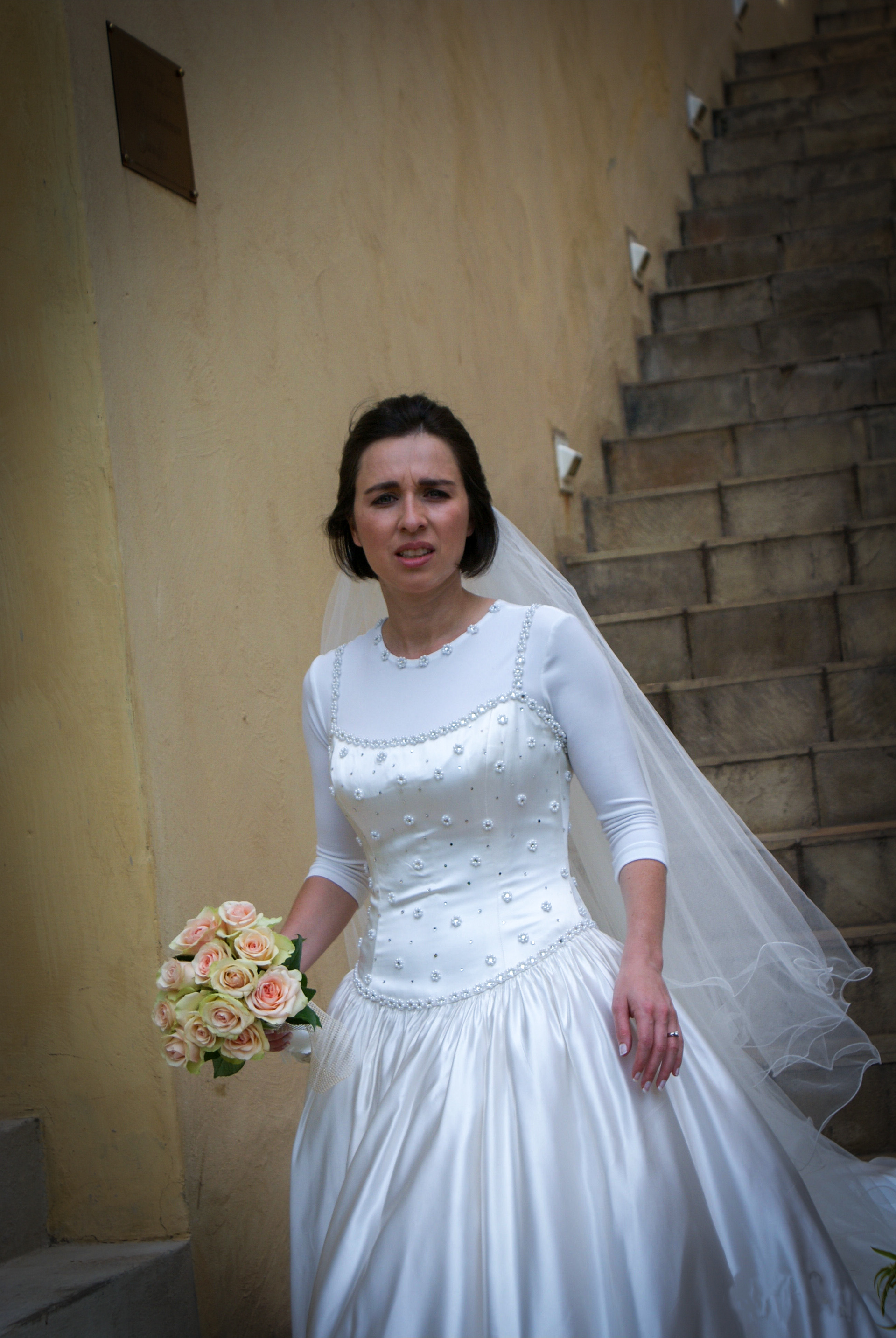 Bride on stairs