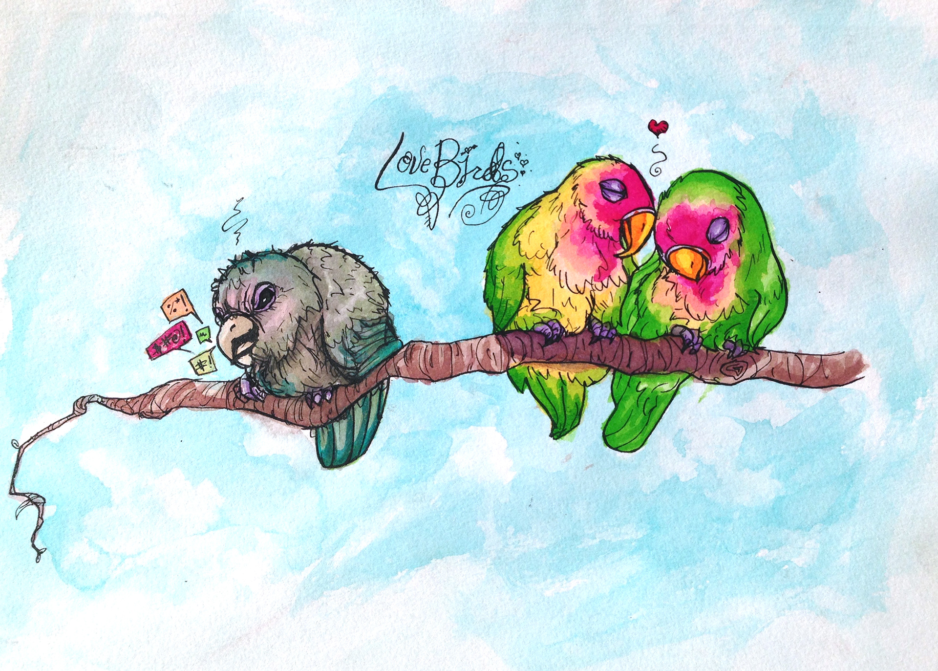 LoveBirds (Drawing ink on paper, 2016)