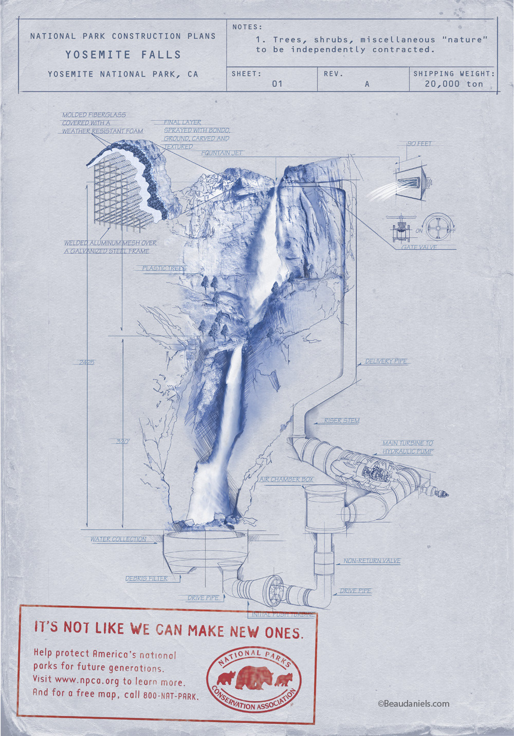 NPCA poster, Yosemite falls, National Parks Conservation agency poster, It;s not like we can make new ones.