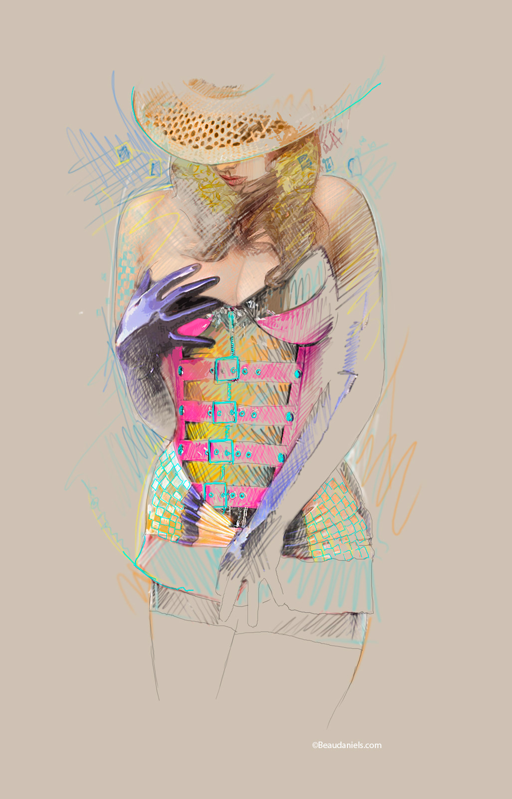 "New Summer Hat" Fetish Pinup Drawing