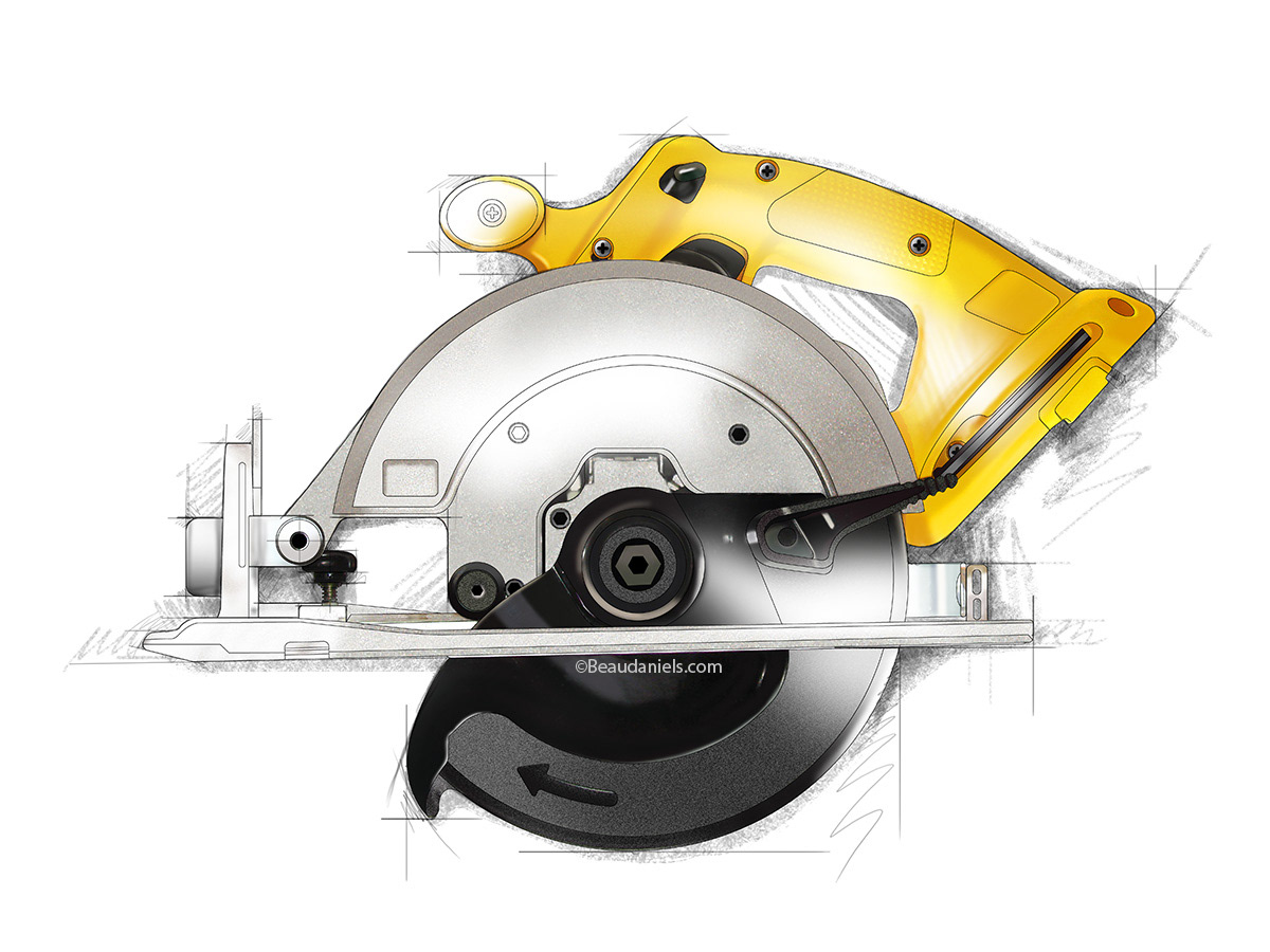 Cordless skill saw technical drawing