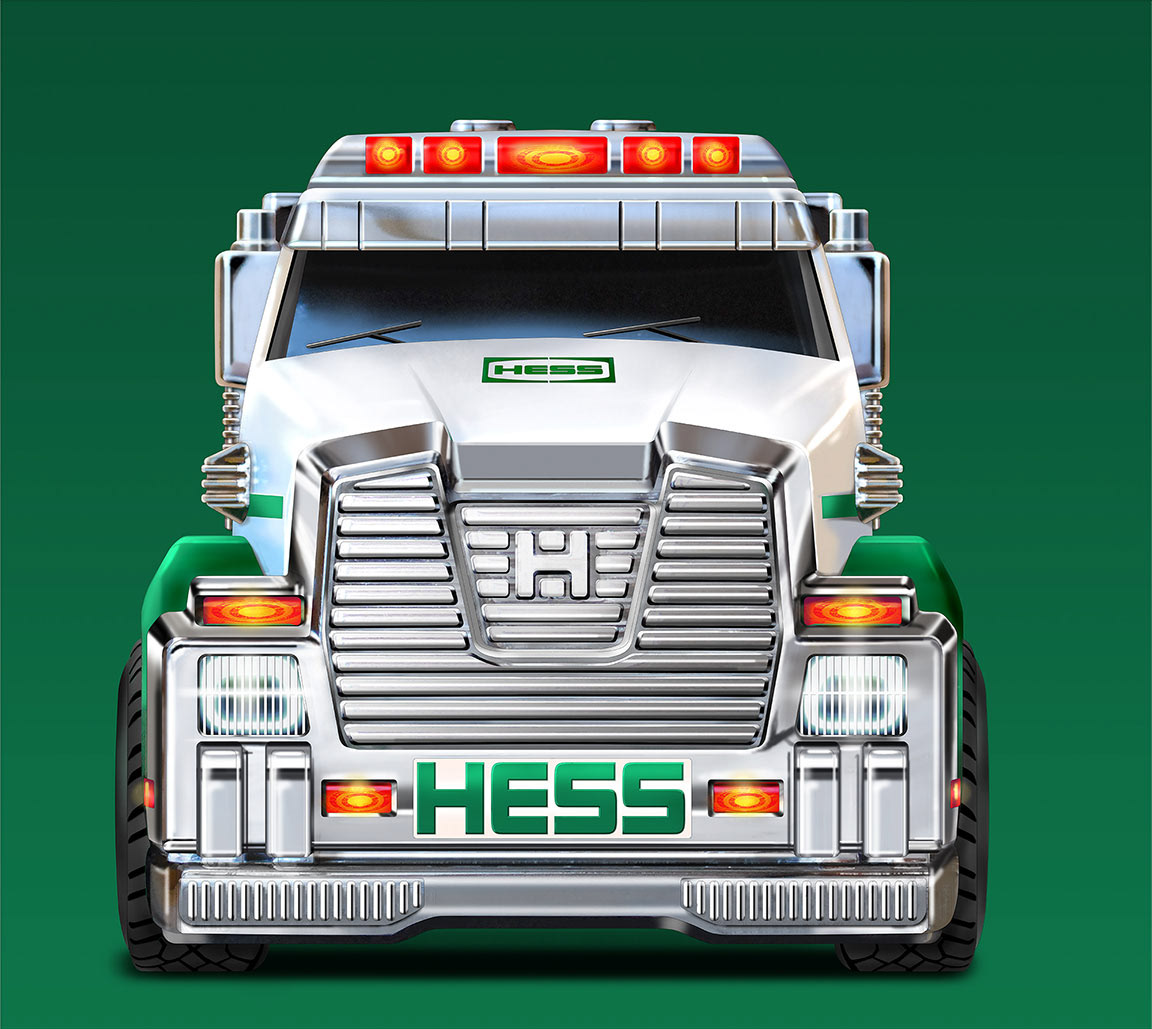 Hess toy truck box front.