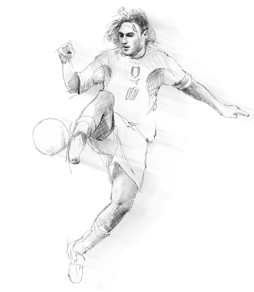 Francesco Totti, sketchDavid Beckham, sketch for National Geographics infographic poster.