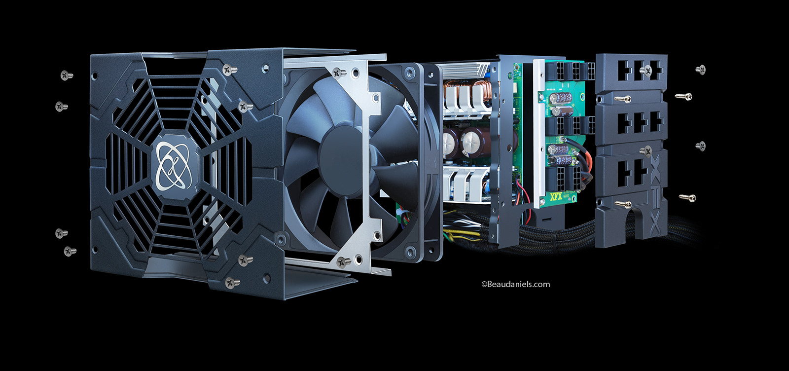 Cutaway technical illustration of a power supply.