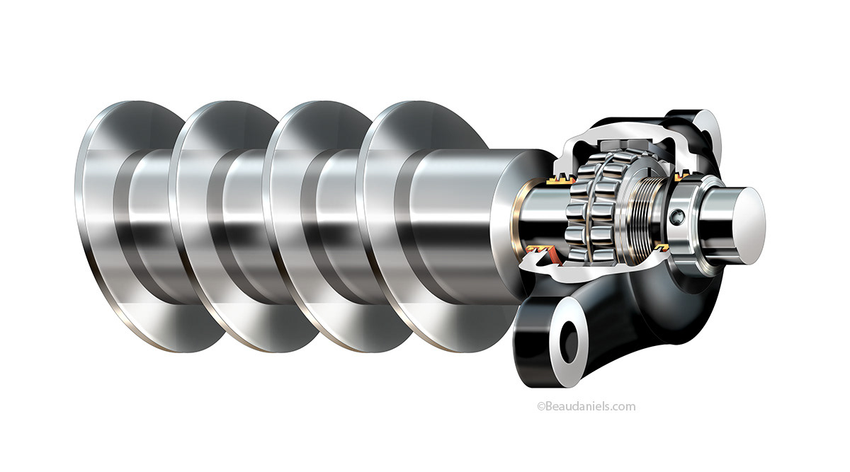 Auger bearing, cutaway technical illustration.
