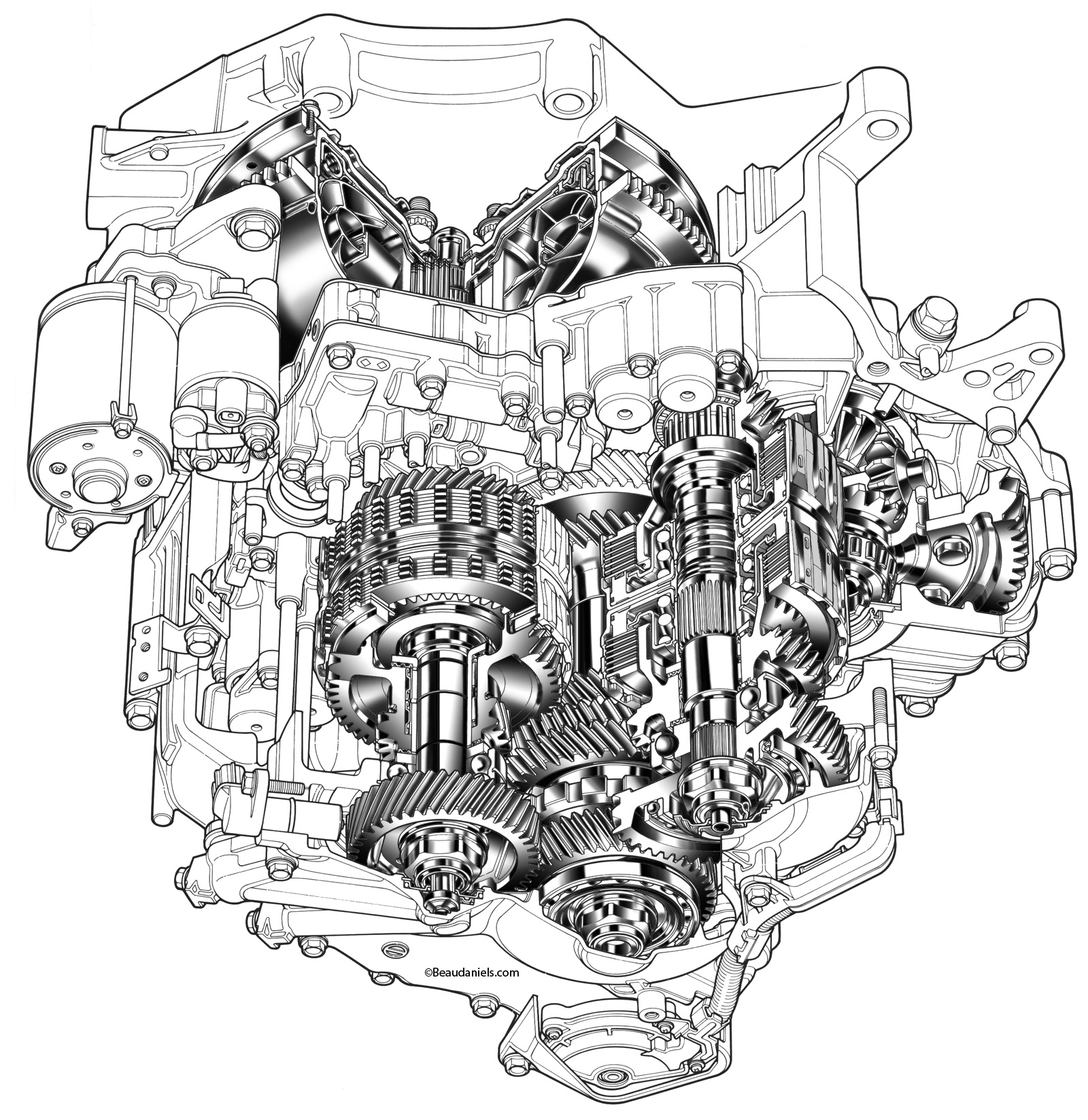 Transmission cutaway illustration.