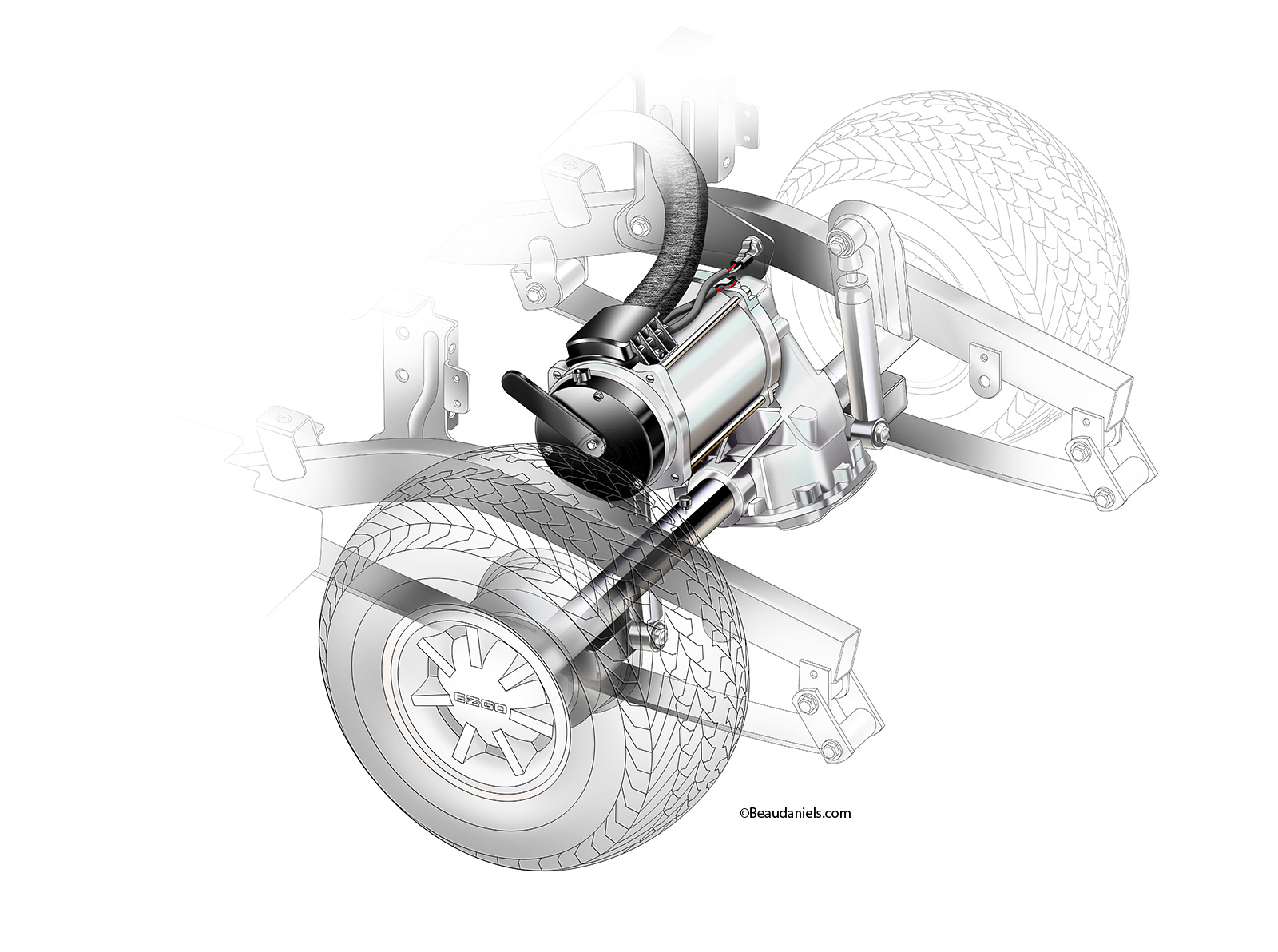 Ghosted illustration to show the regenerative braking system used in their golf carts.