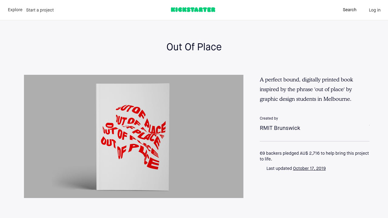 a screenshot of the 'out of place' kickstarter campaign