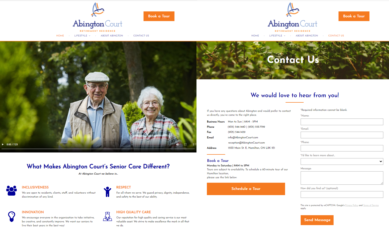 Abington Court Retirement Residence // Art Direction + Web Design + SEO / www.abingtoncourt.ca
