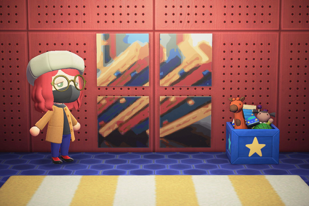 "Primary" Installation Shot: Leaning, Animal Crossing: New Horizons, 32 x 32px per Square