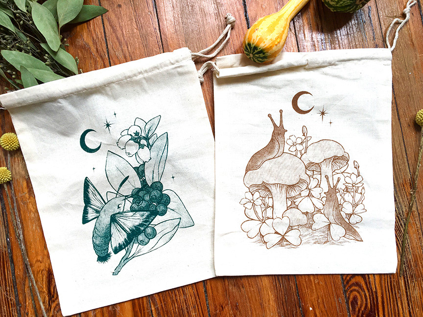 Screen-printed Foraging Bags