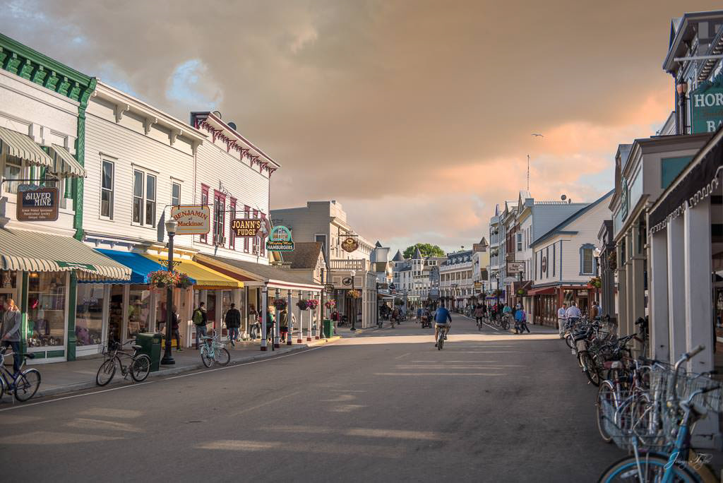 Sunset skies early evening on Main Street, Mackinac Island