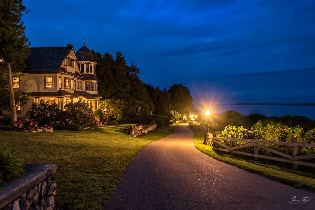 Mackinac Island at night, view from bluff overlook