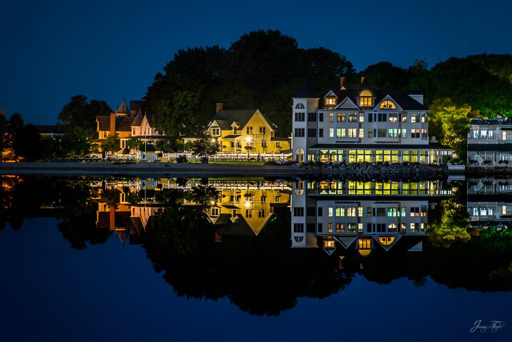 Mackinac Island at night with incredible view and reflection on the water