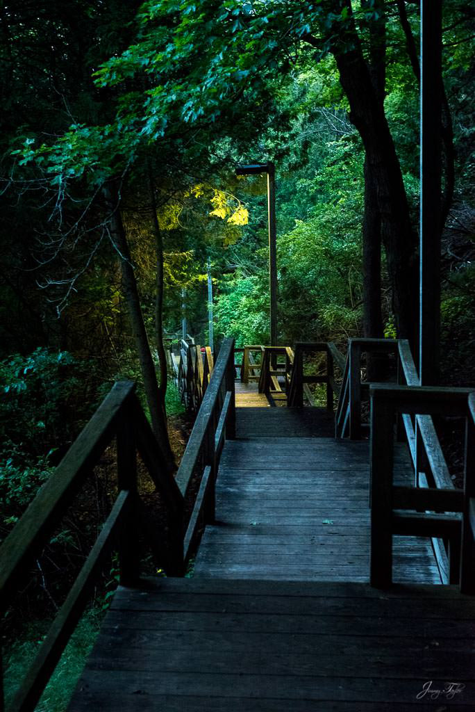 Stairs to the bluff / overlook in the evening