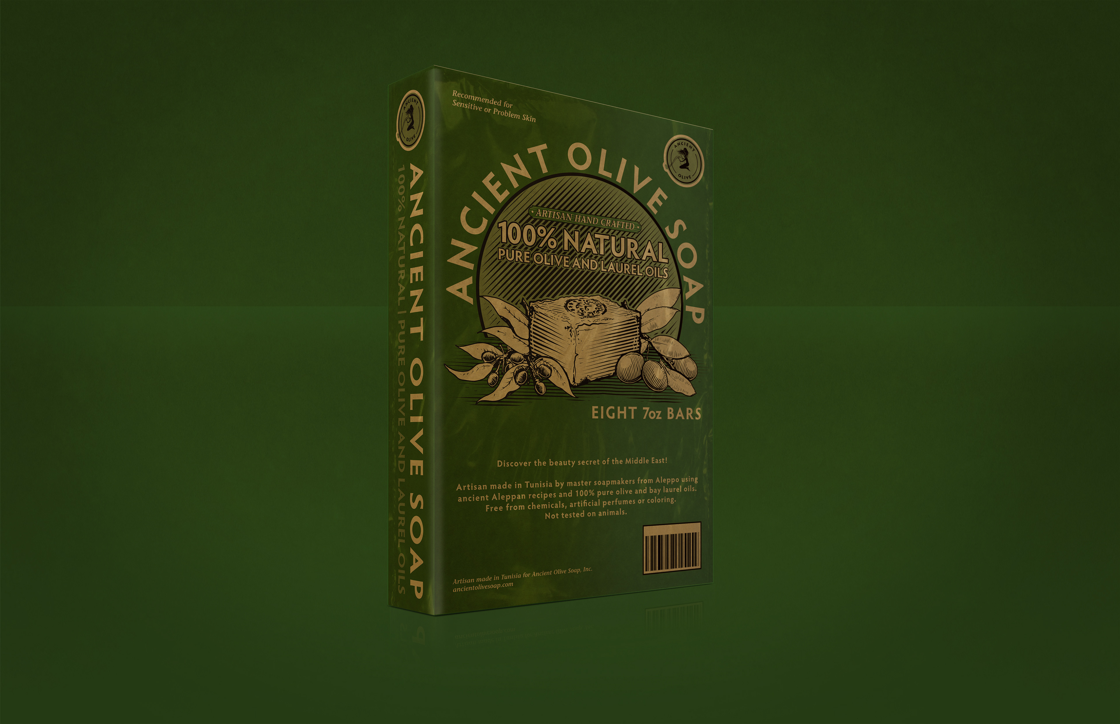 3D Rendering of Ancient Olive Soap's Club Store 8 Pack designed by Andrew Thompson