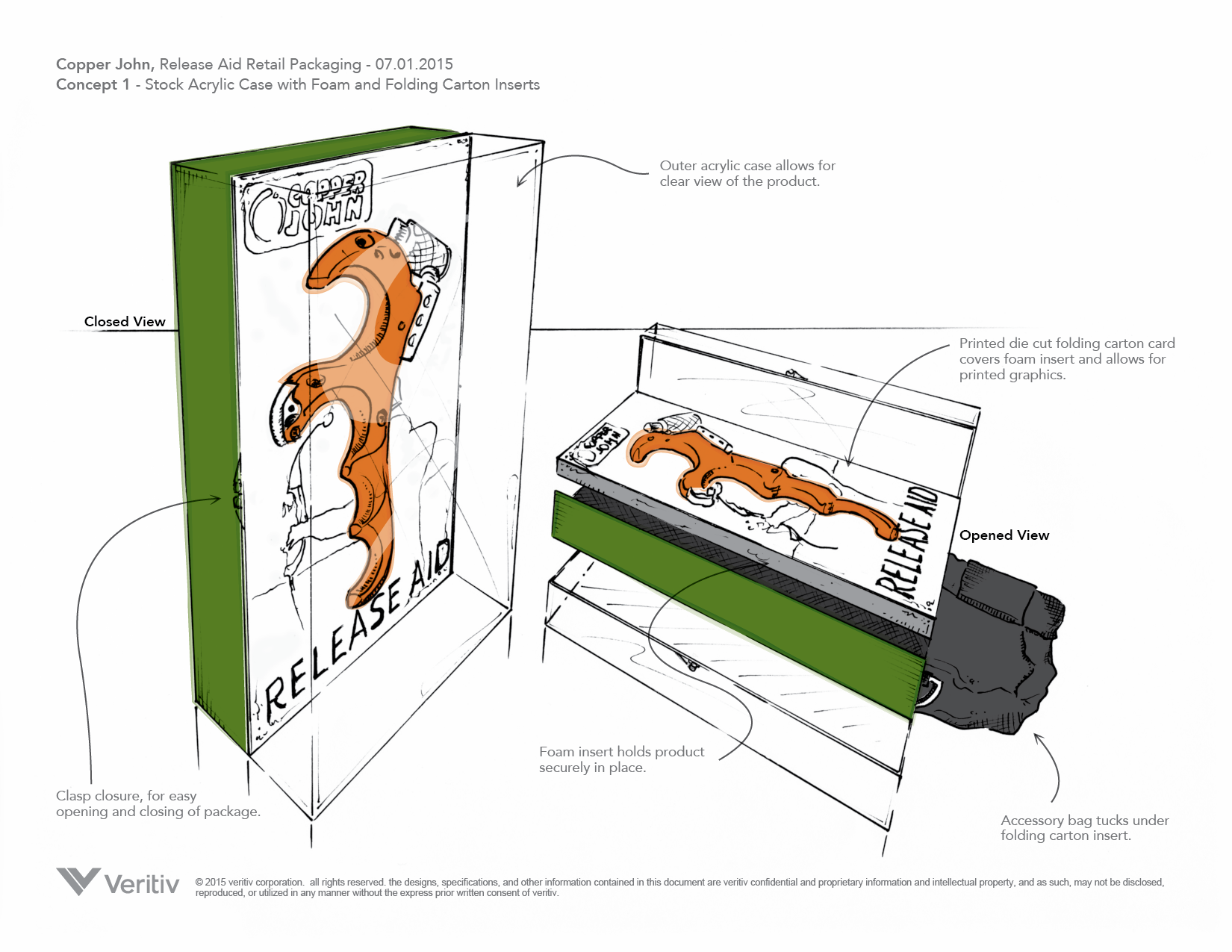 Concept sketch for Copper John's Release Aid retail packaging designed by Andrew Thompson