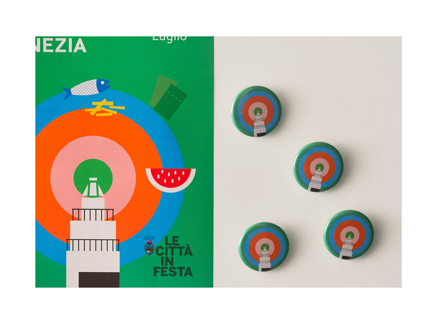 David Gil — Festa di Murano, flyer + pins, 2017