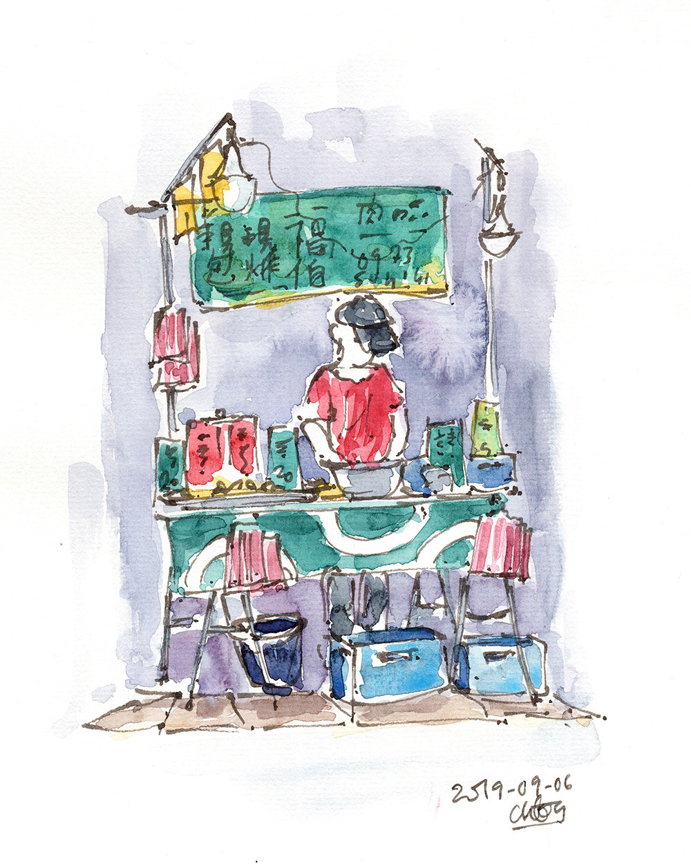 A sausage stand in a traditional market - 19,5 x 26 cm - ref 202036