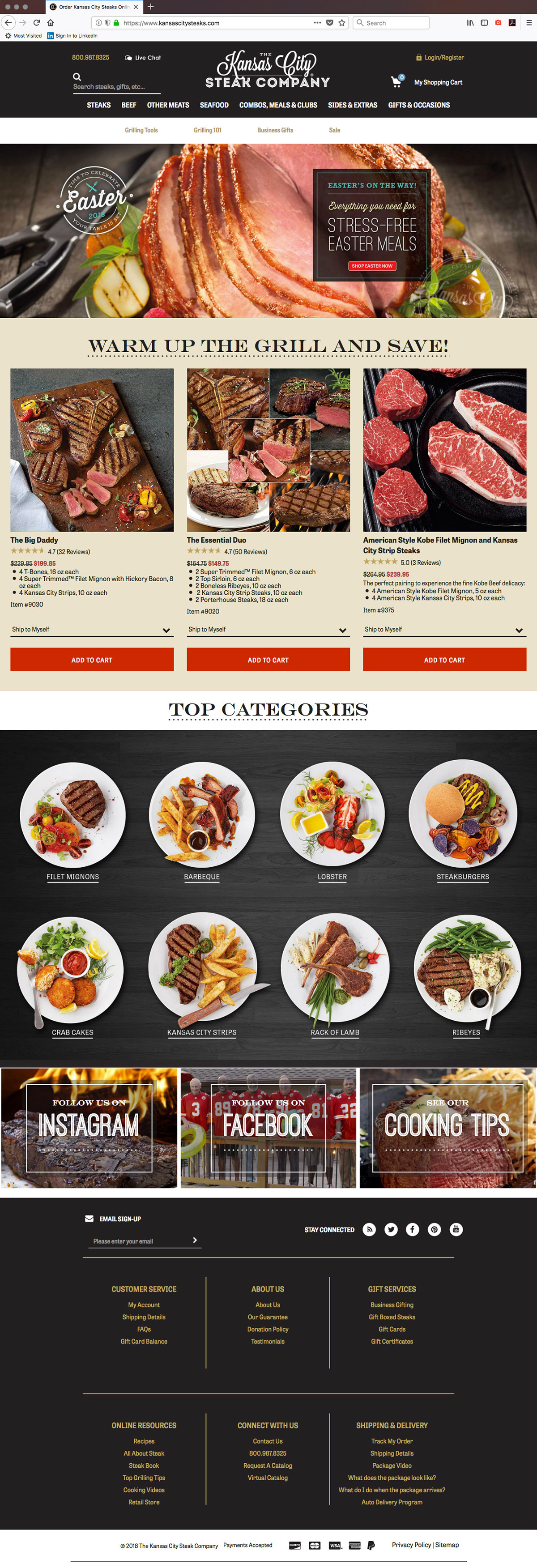 KC Steaks redesigned website home page featuring an entirely new look and easier ordering process by Blue Acorn with Eric Schotland