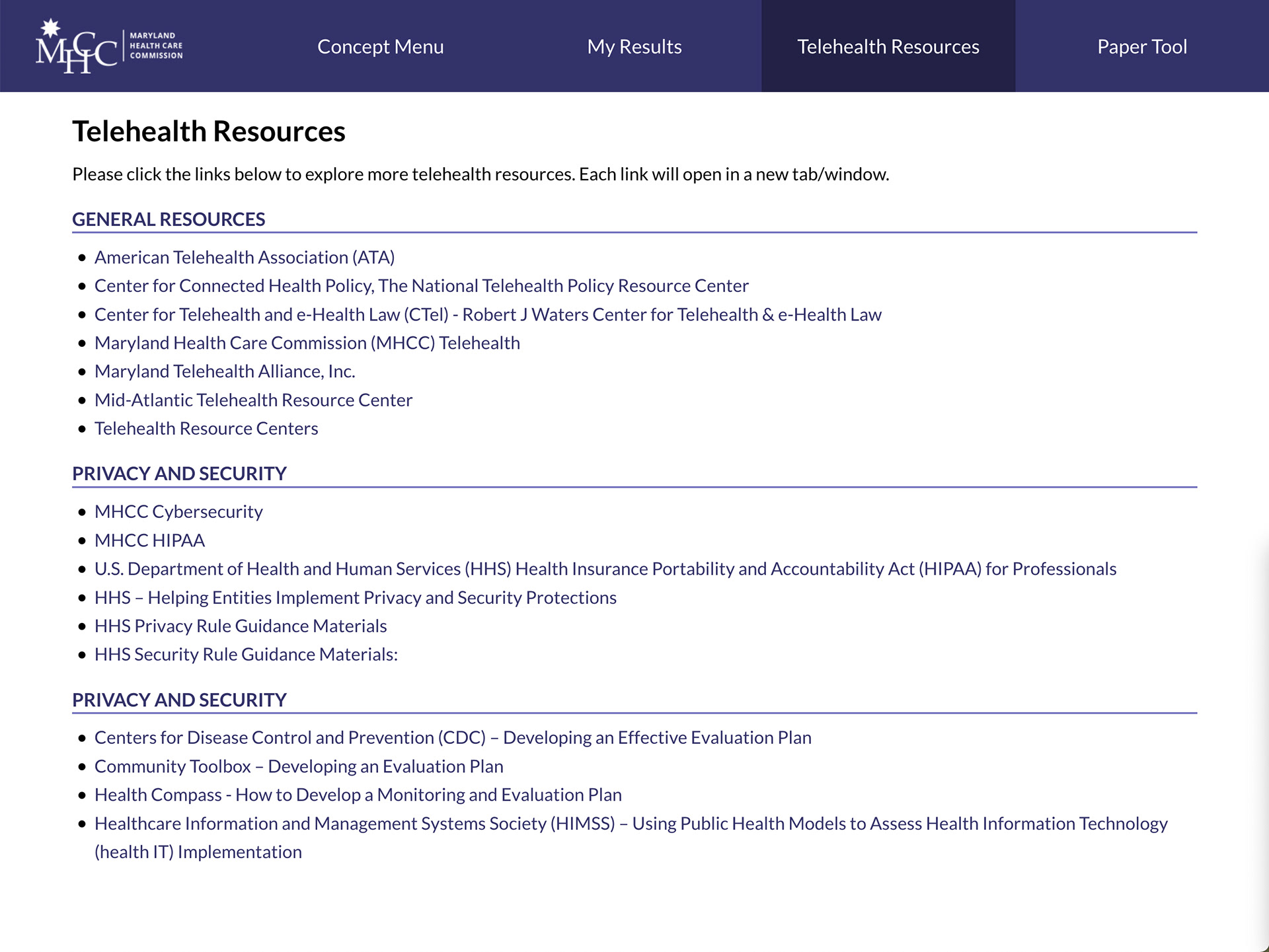 Resources page for links to external sites