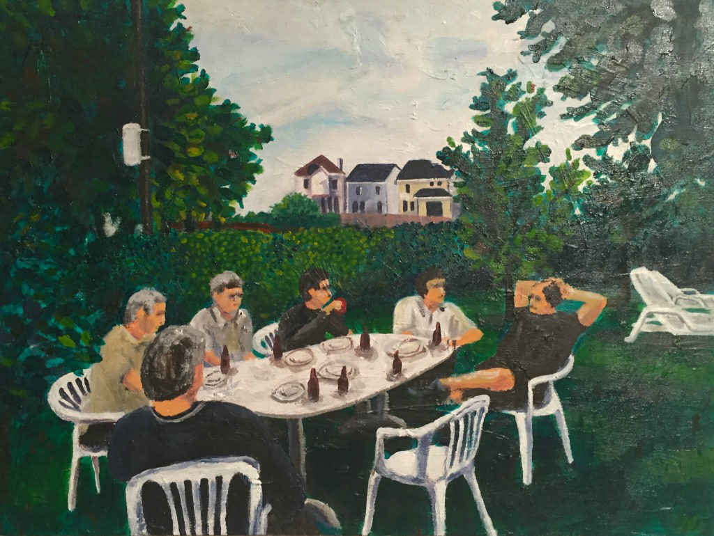 “Suburbia, Twice (i)” 14″ x 11″, Acrylic on wood panel, 2017