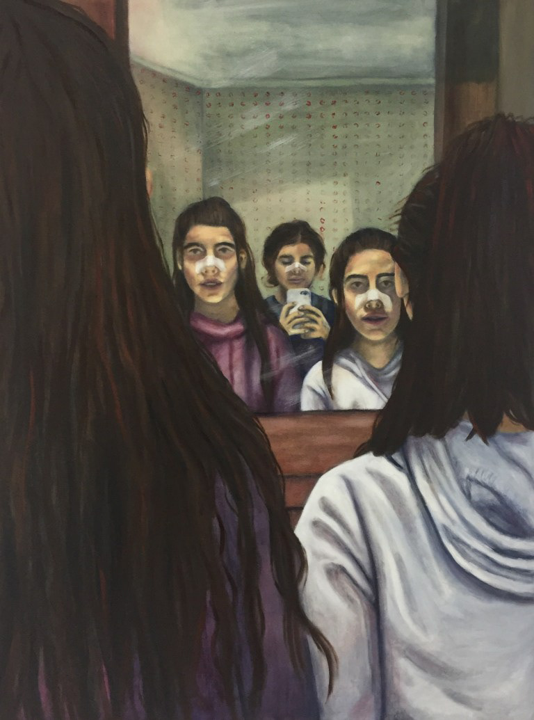 “Bonding Over Blackheads” 40″x30″, Oil on Canvas, 2018