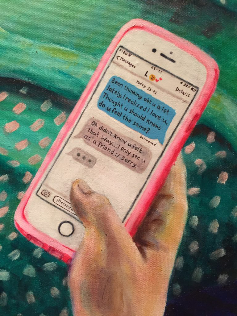 DETAIL of “21st Century Love” 40″x40″, Acrylic and mixed media on Canvas, 2017