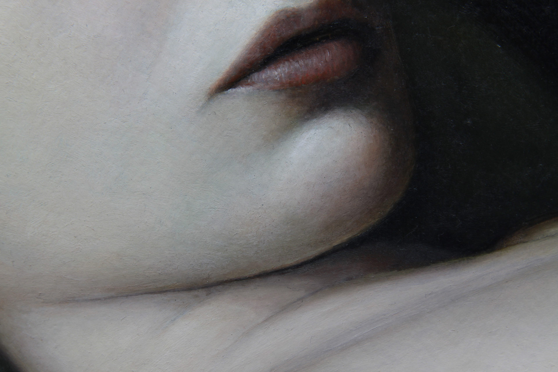 Algrim "Lucretia" oil painting on canvas,detail painted with natural earth and mineral pigments mixed with purified walnut oil.