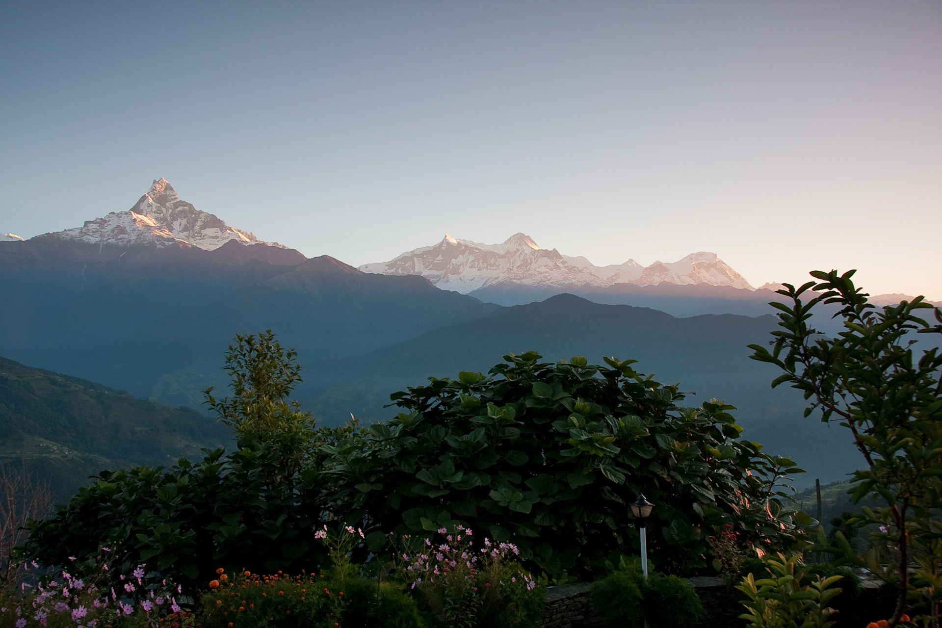 Sunrise at Basanta Lodge (Fish Tail, Annapurna IV, II and Lomjung)
