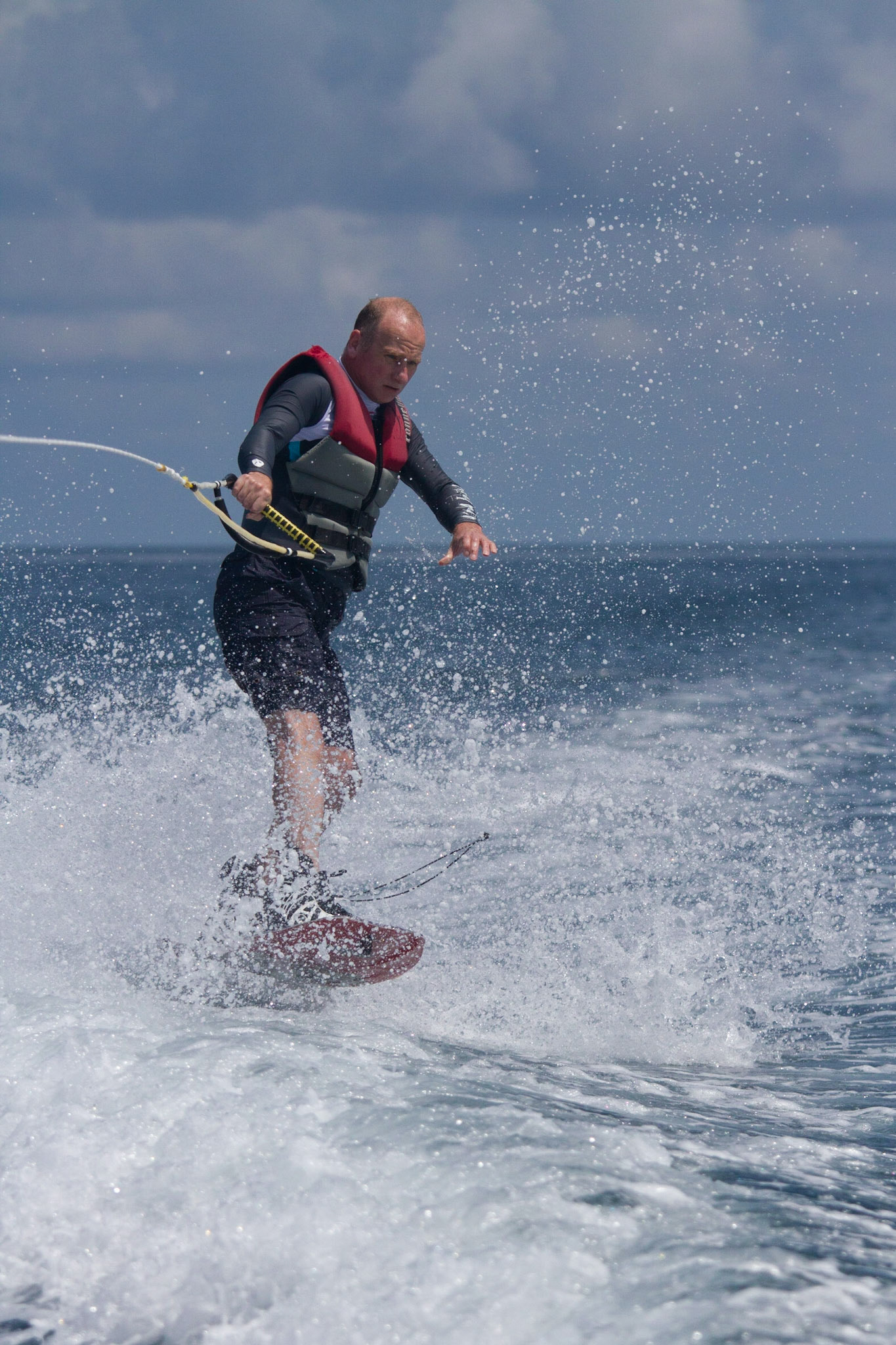 One hand for balance