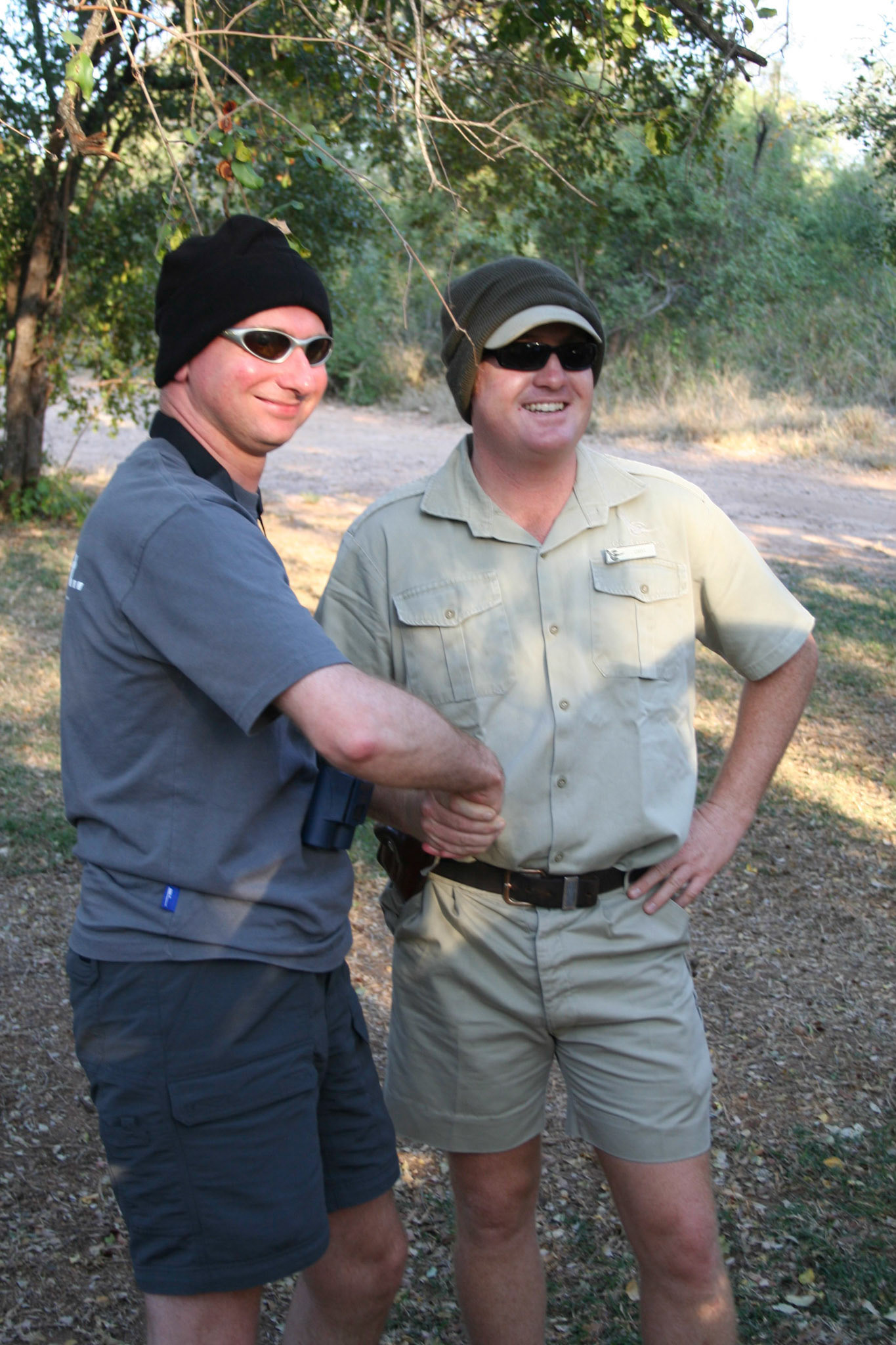 Alex and Greg (our ranger) with shorts and beanies