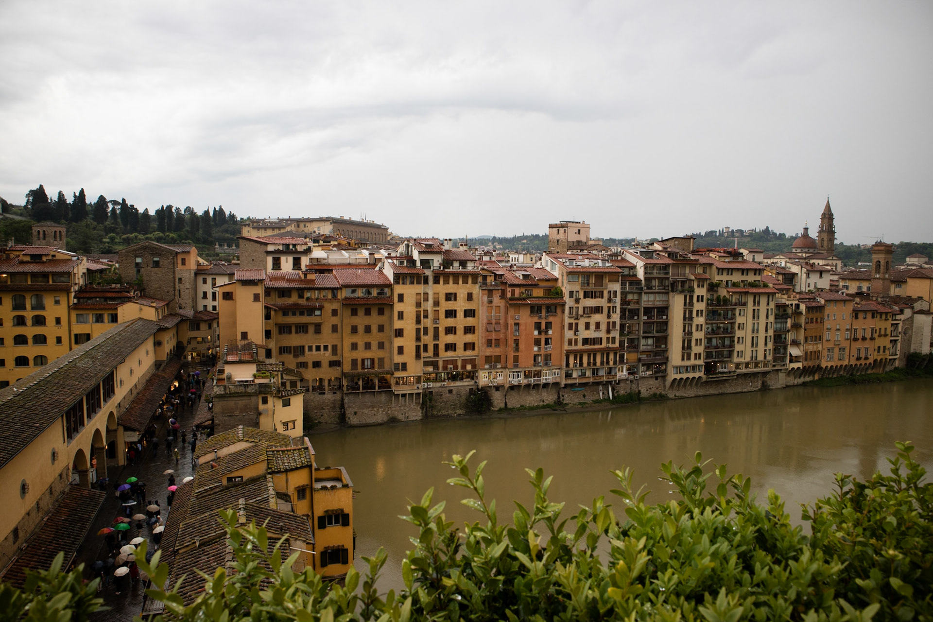 Looking down on Ponte Vecchio from roof terrace at Continentale