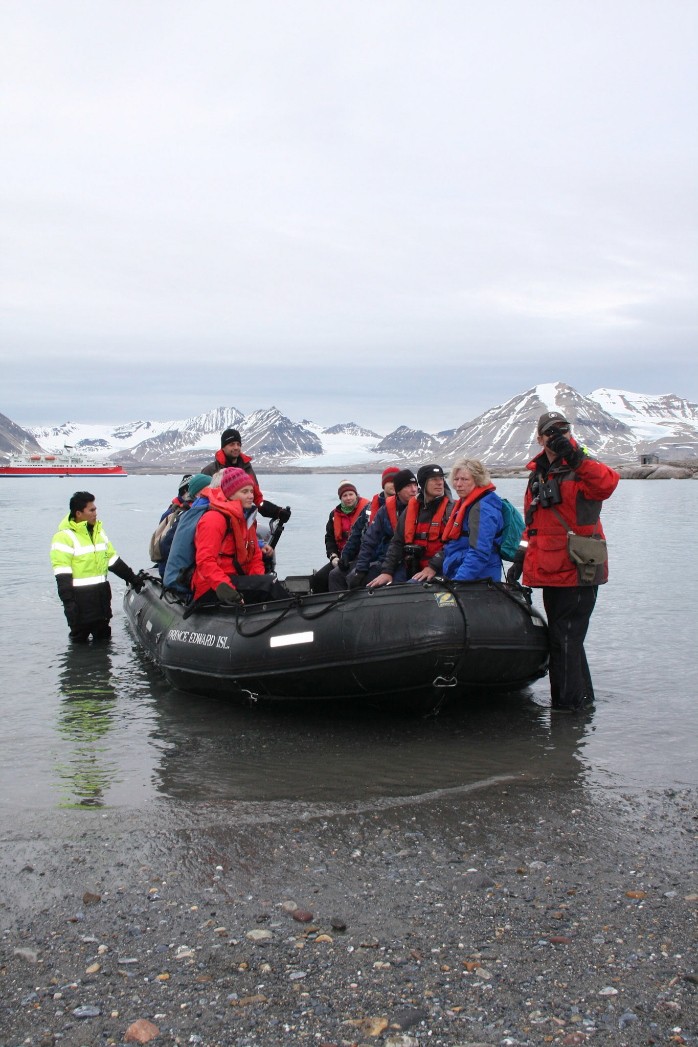 Zodiac landing on a beach