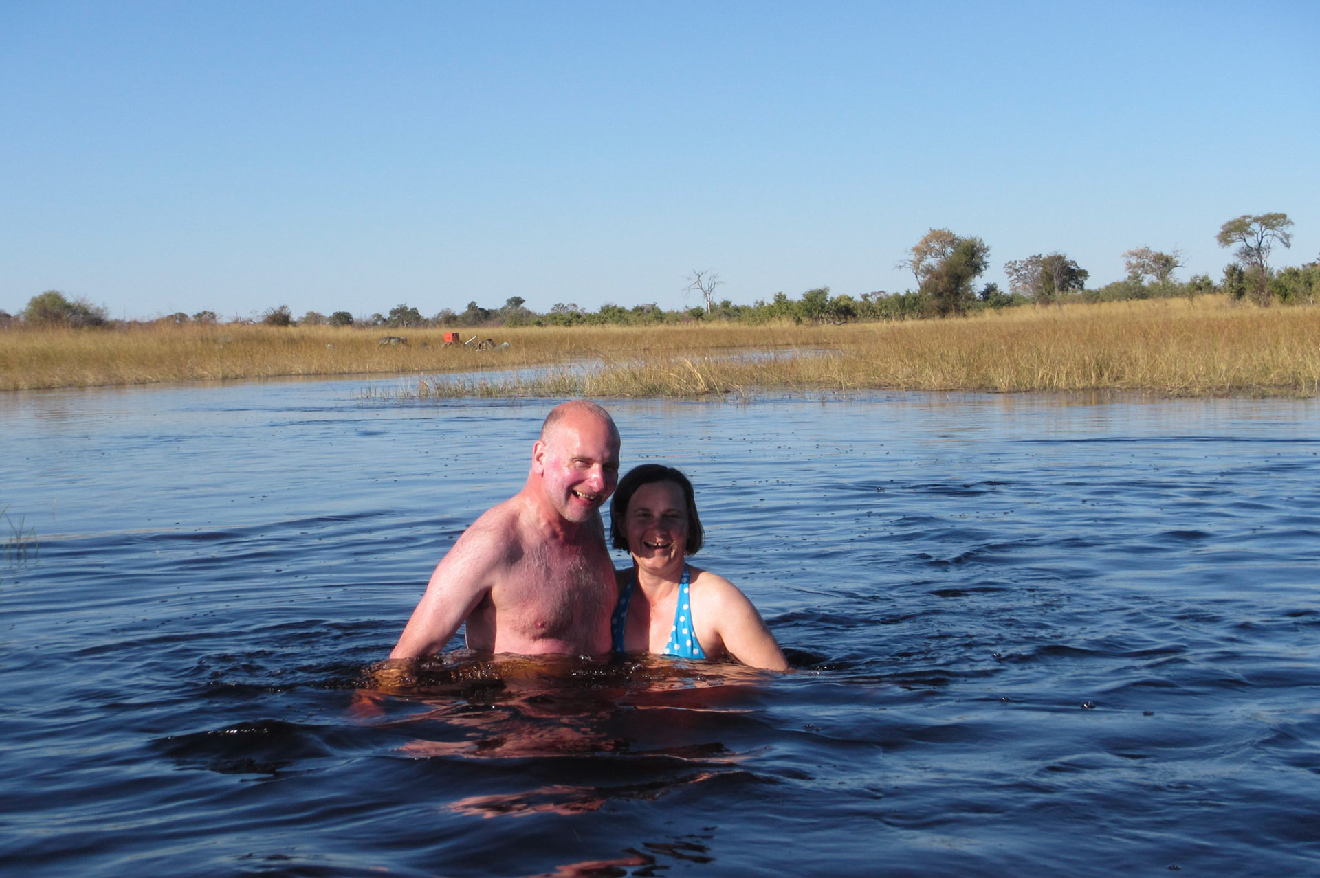 Taking a dip in the river (luckily there weren't any hippos!)