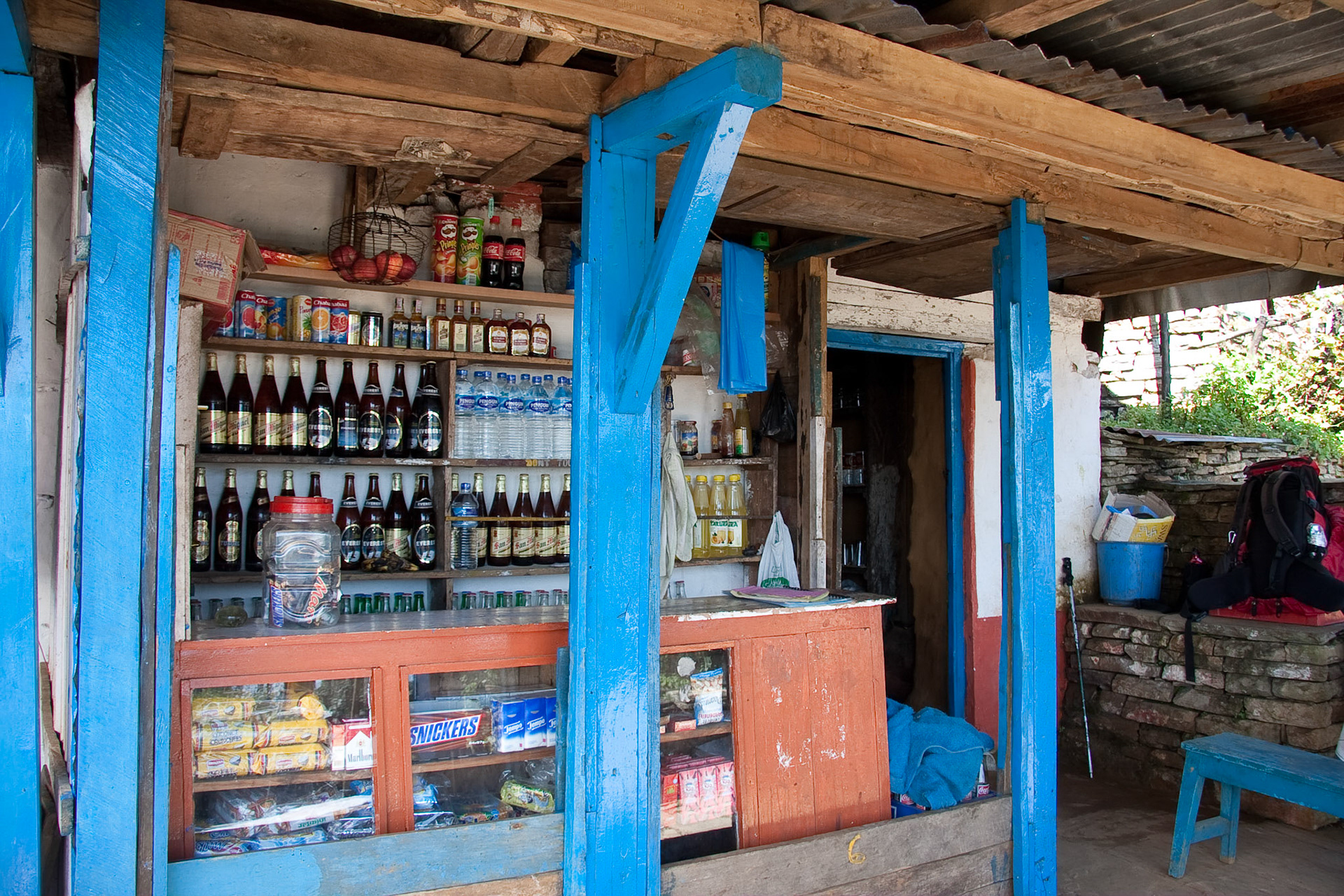 Stocking all the essentials - water, coke, beer and snickers