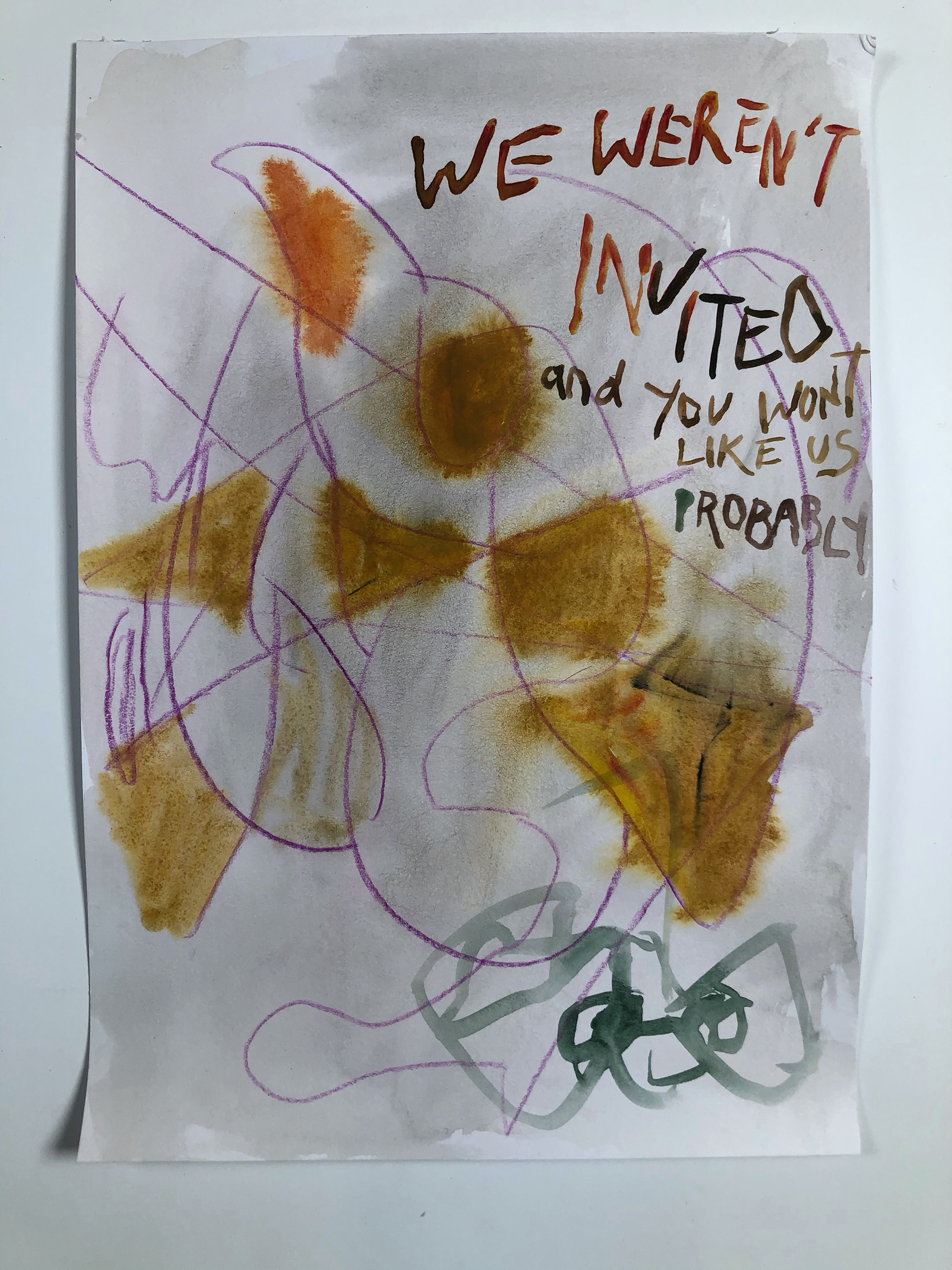 We weren't invited, gouache on paper, 29,5 x 41,5 cm, 2021 (50 euros)
