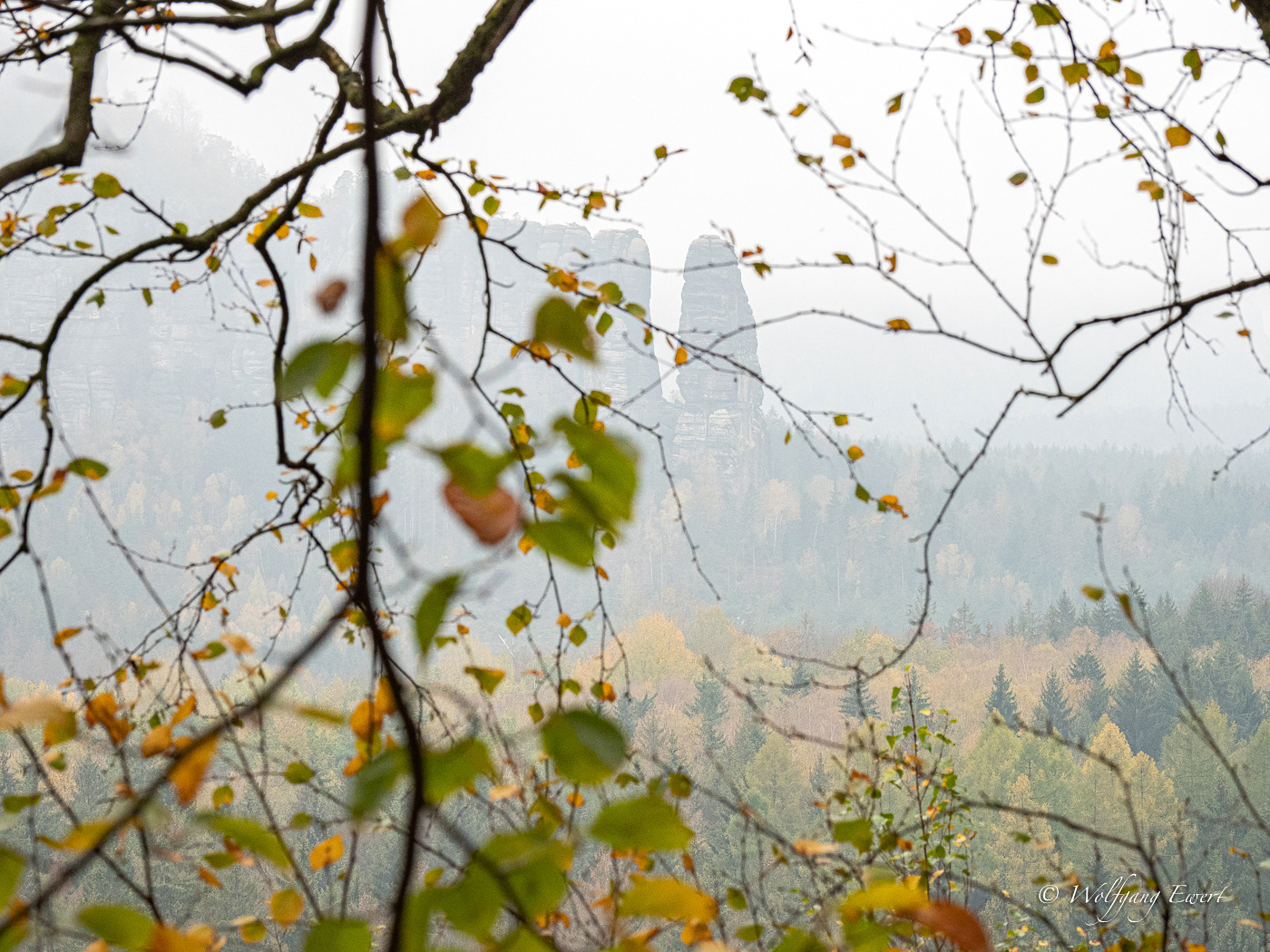 Blick vom Neuen Wildenstein zu den Affensteinen mit dem Bloßstock