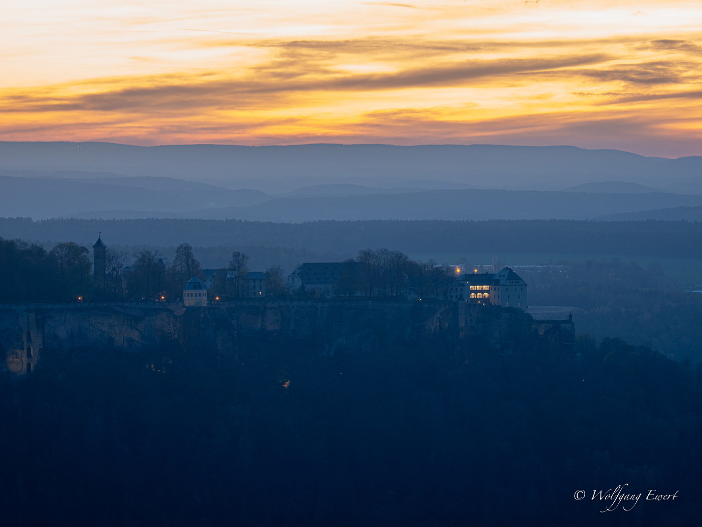 Blick vom Lilienstein zu Festung Königstein
