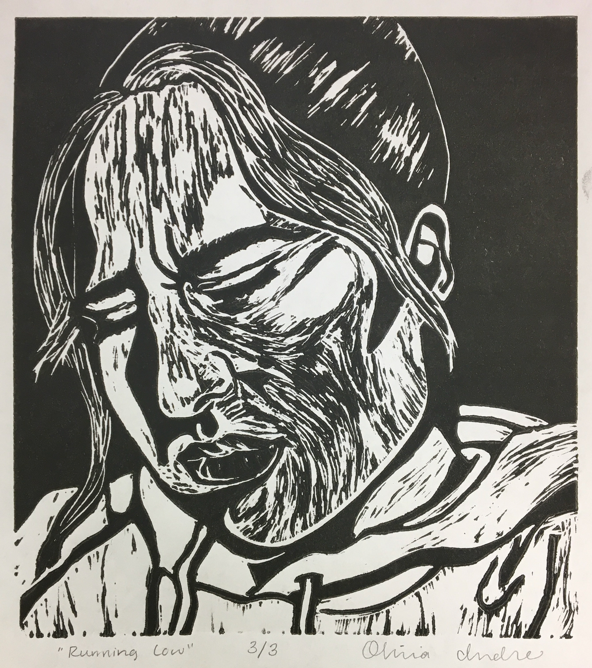 Olivia Indre, Running Low, Printmaking, Mentor High School, Educator: Michelle Kane, Grade 12,  Honorable Mention