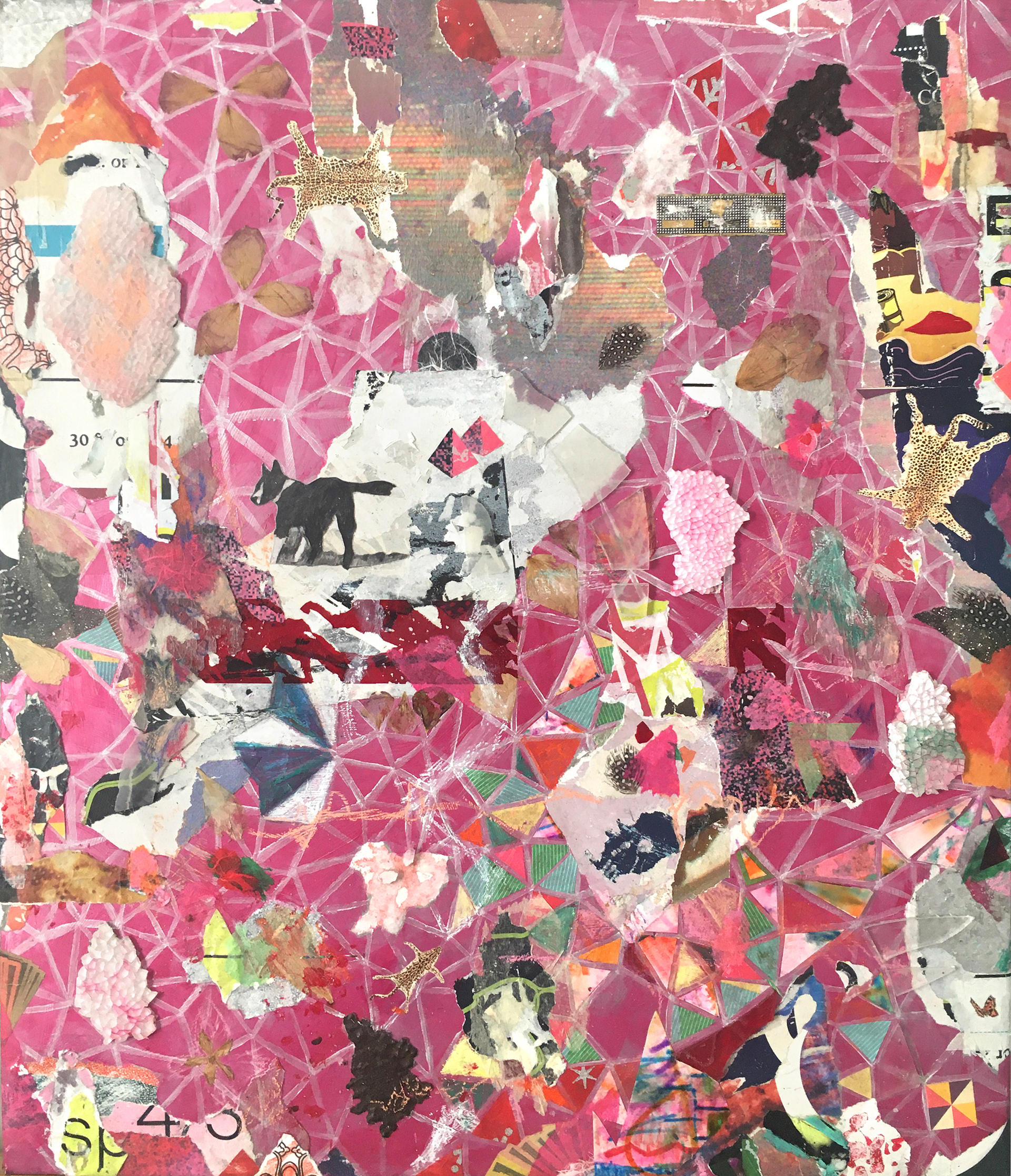 'Continental Drift' - 2021, Acrylic, oil pastel, paper, metal, glass, plastic, organic materials on aluminum, 21 x 24 ½ inches