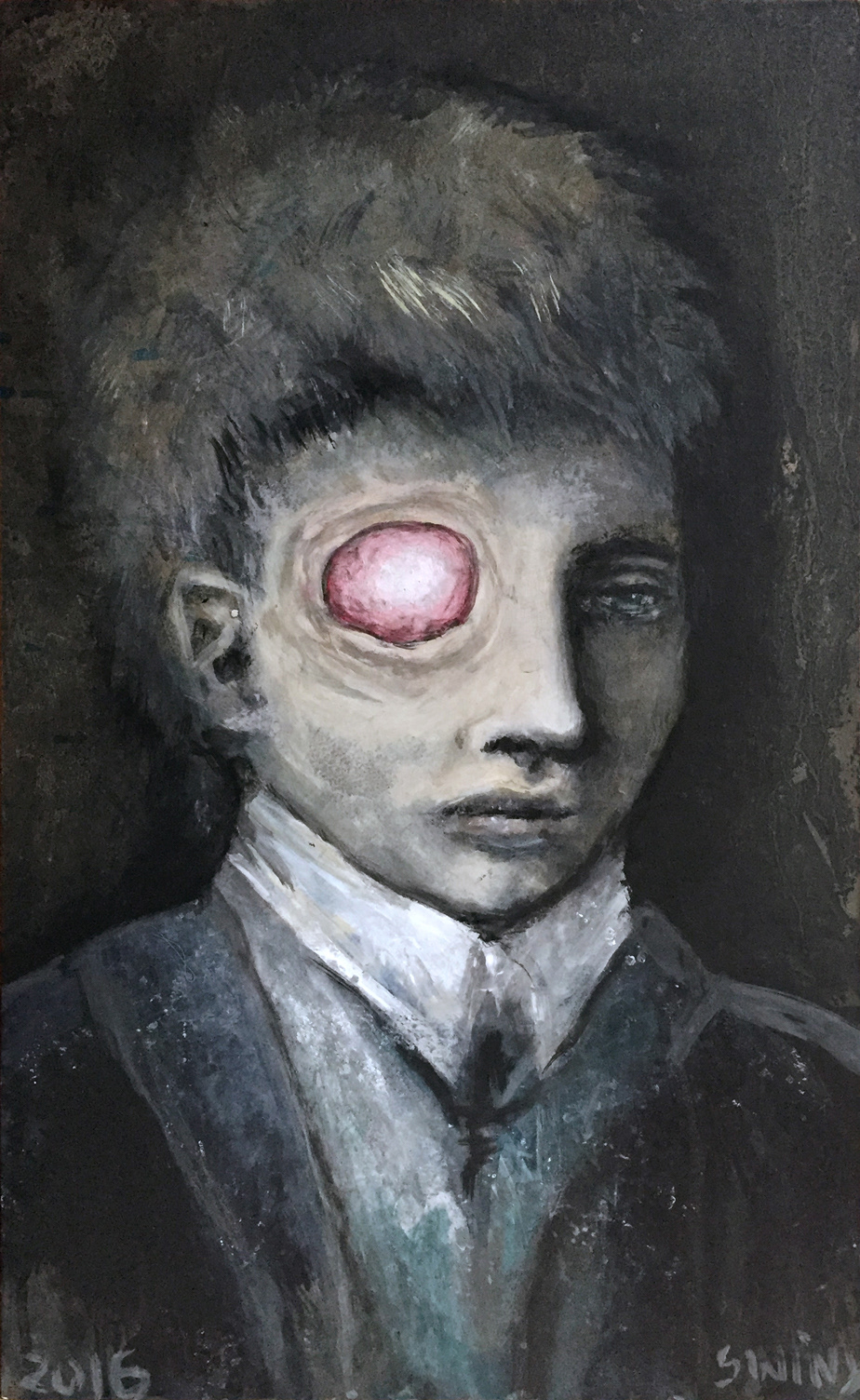 young man, 30x50, Acryl auf Holz, 600,–