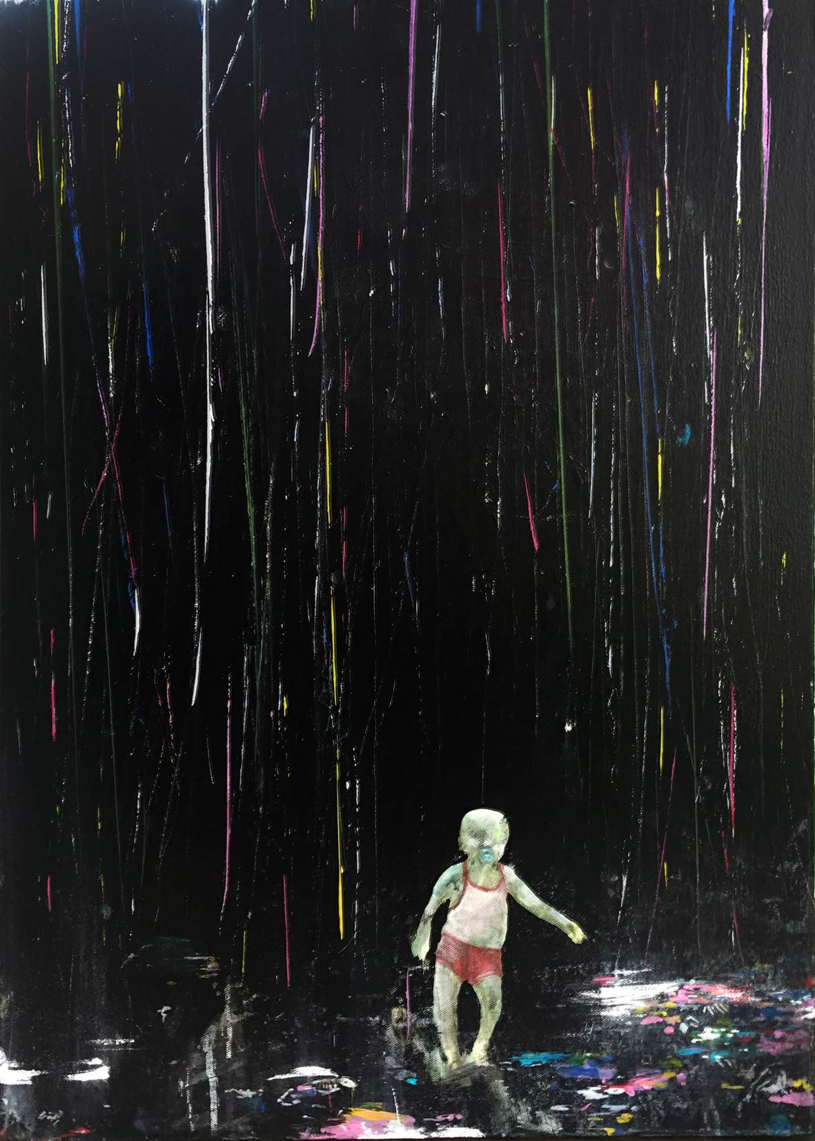 MENSCH LERNT LAUFEN, Acryl auf Leinwand, 50 x 70, 1200,–