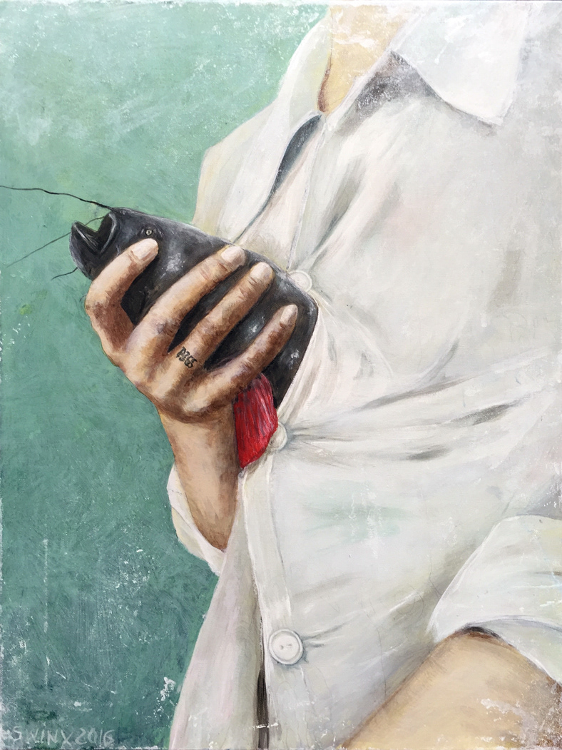 Selbstportrait (Fisch), 60x80, Acryl auf Leinwand (vergeben)